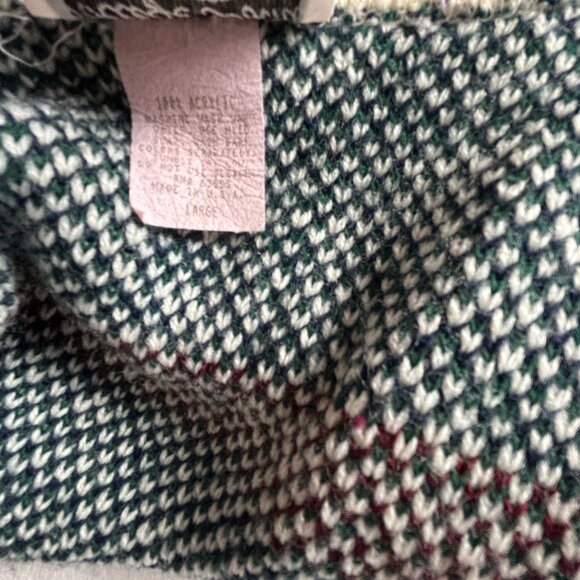 Vintage College Point Button Up Knit Sweater Vest Large Floral Fair Isle Green - Picture 4 of 5